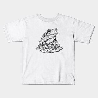 Frog Standing On Stone With Mushroom Kids T-Shirt